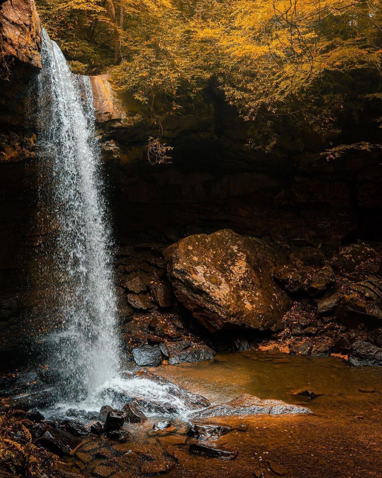 Cucumber Falls in Ohiopyle State Park during peak fall colors